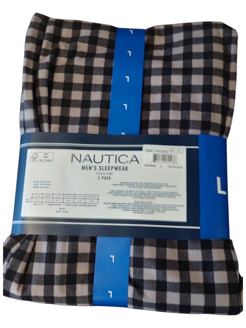 Nautica Men's Plaid Fleece Sleep Pants 2-Pack - Blue & Black - Picture 2 of 2